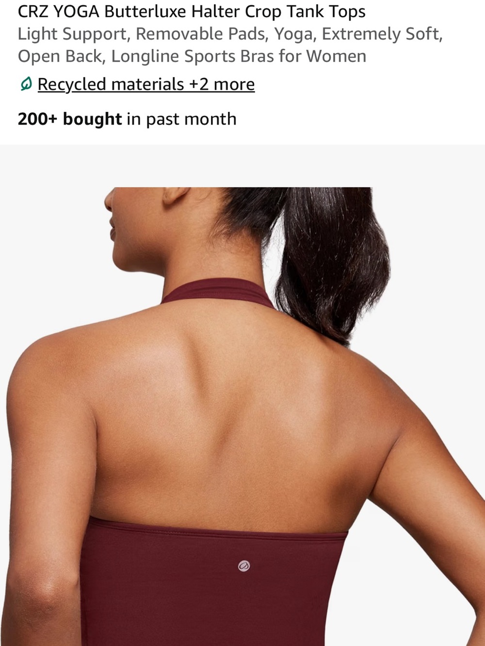CRZ Yoga Butterluxe Halter Crop Top and Leggings Workout Set-Red Merlot - Picture 6 of 7